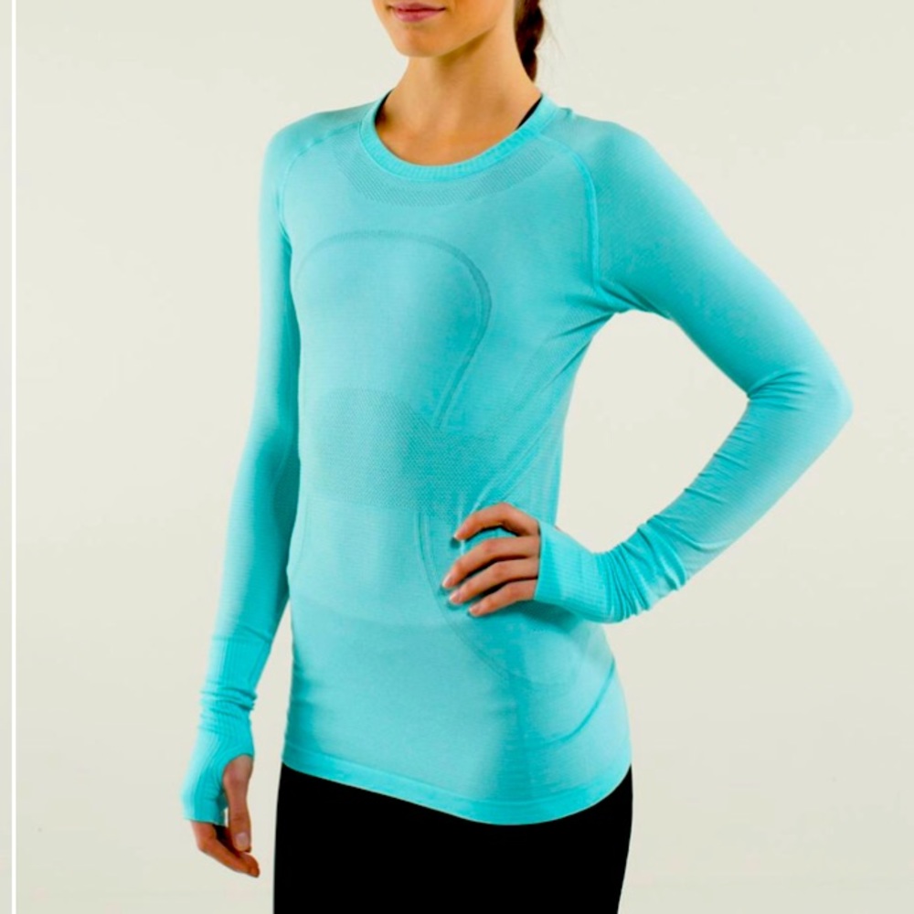 Angel Blue Long Sleeve Swiftly, Lululemon teal top 6